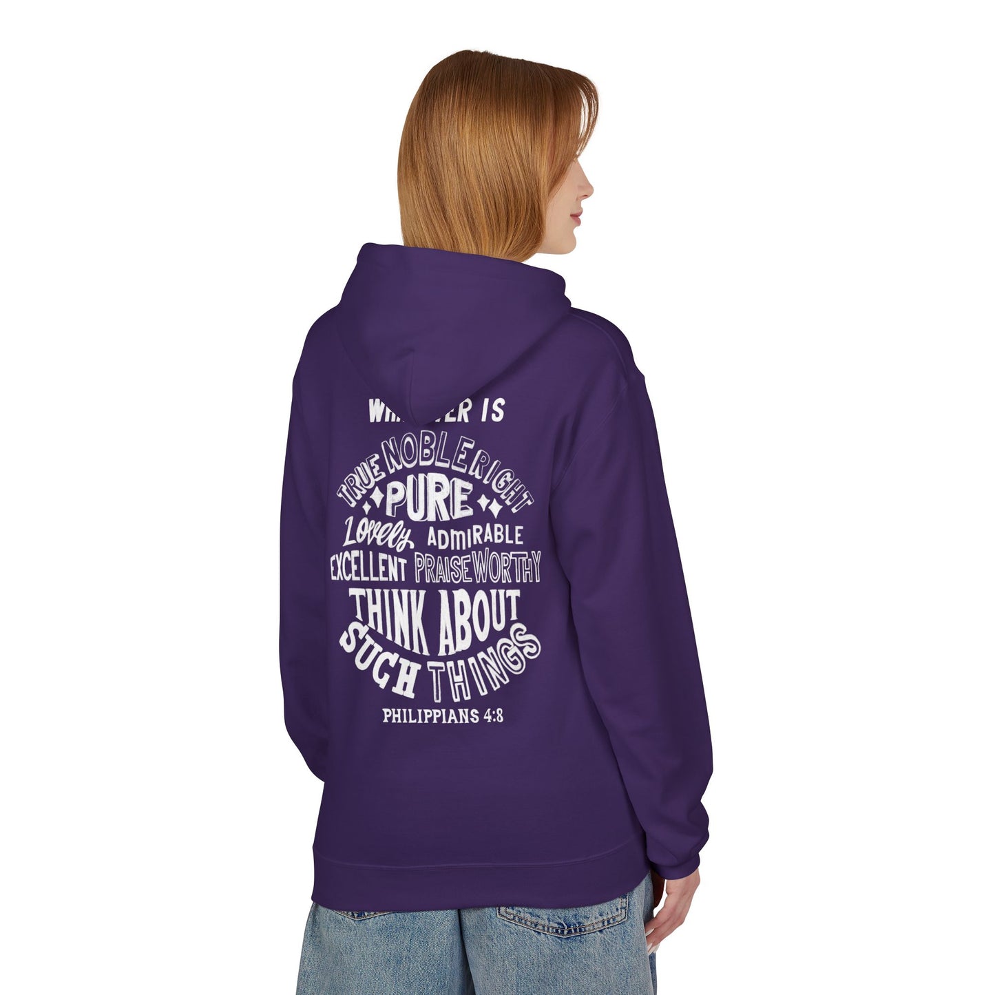 Phillipians 4:8 Bible Verse Christian Hoodie Unisex Midweight Softstyle Fleece Hoodie