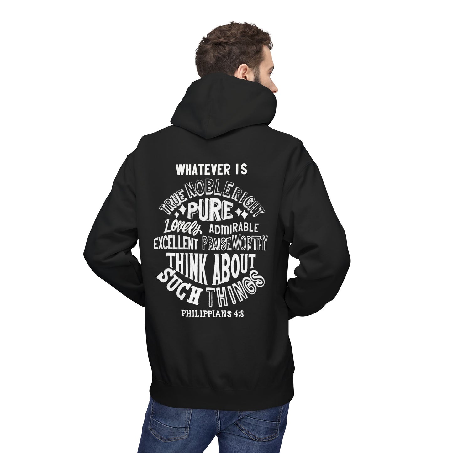 Phillipians 4:8 Bible Verse Christian Hoodie Unisex Midweight Softstyle Fleece Hoodie