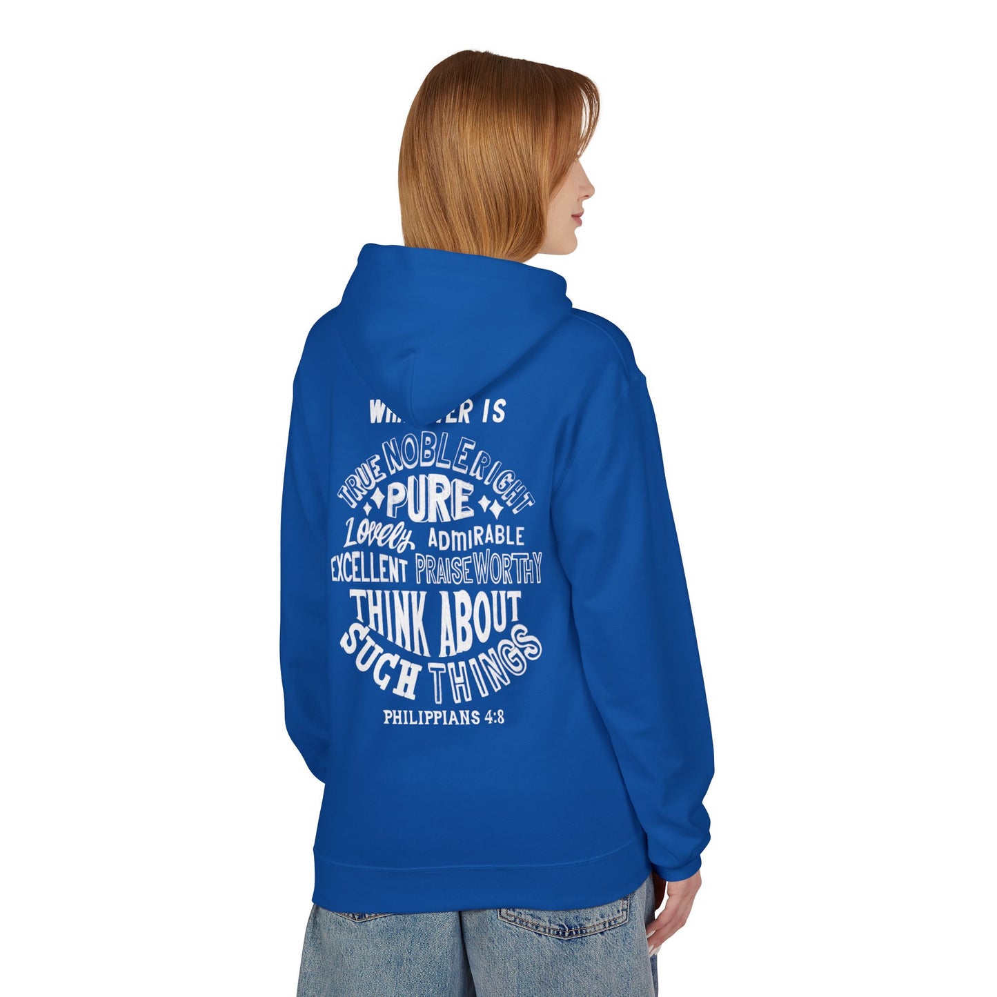 Phillipians 4:8 Bible Verse Christian Hoodie Unisex Midweight Softstyle Fleece Hoodie