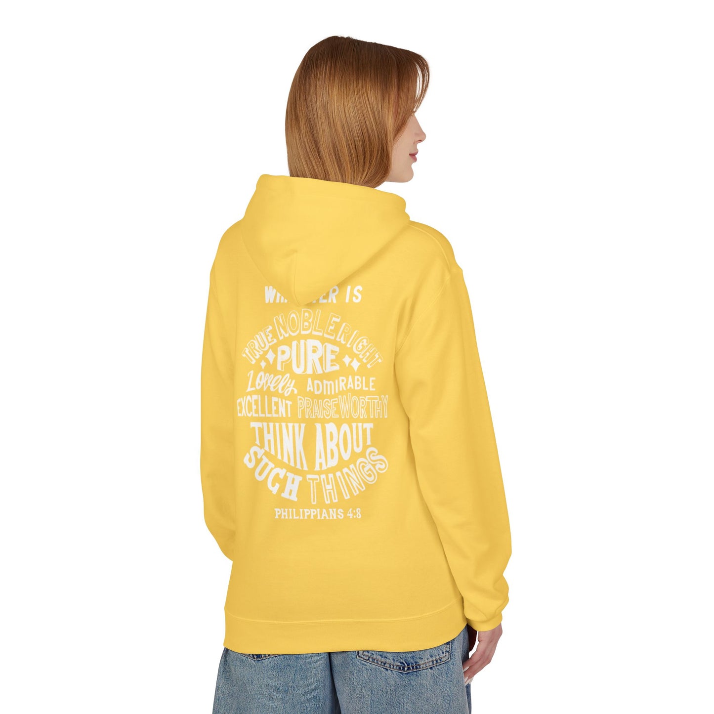 Phillipians 4:8 Bible Verse Christian Hoodie Unisex Midweight Softstyle Fleece Hoodie