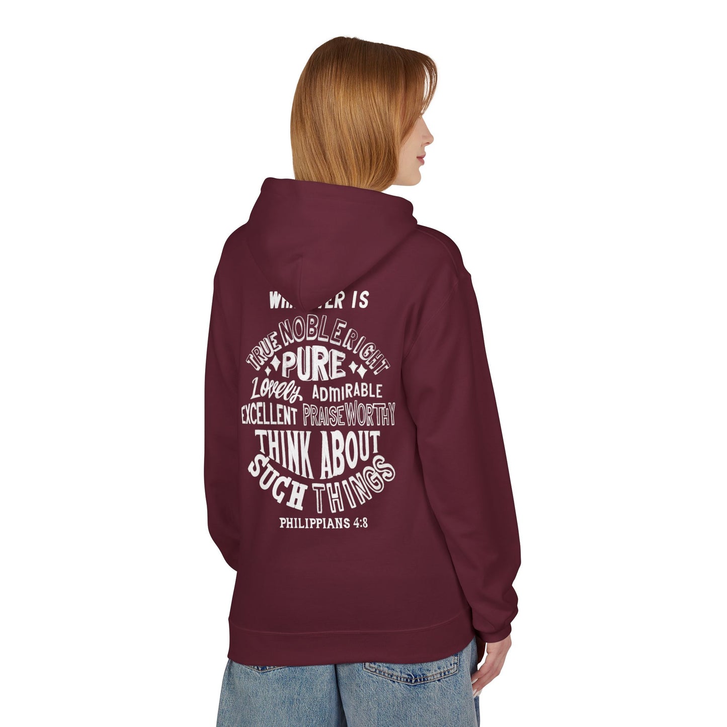 Phillipians 4:8 Bible Verse Christian Hoodie Unisex Midweight Softstyle Fleece Hoodie