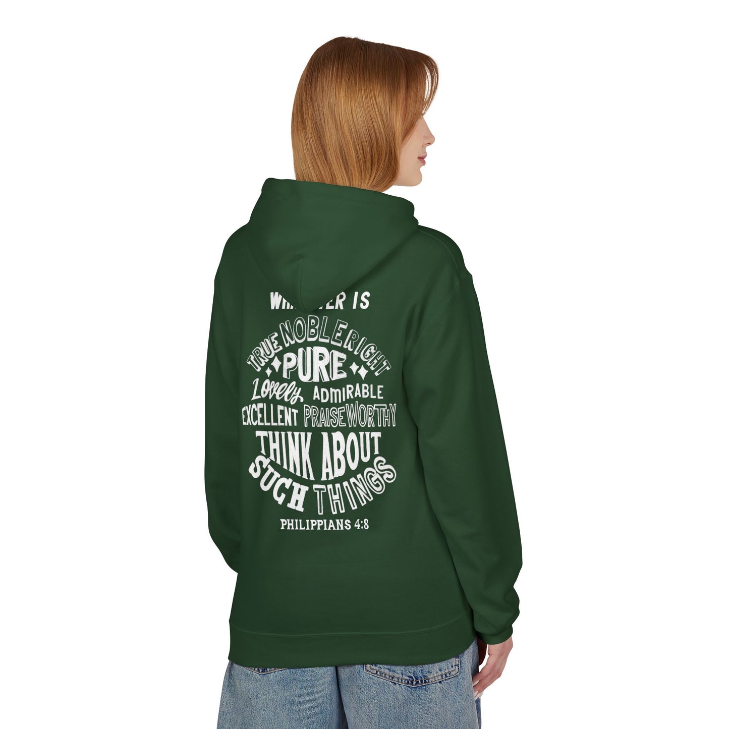 Phillipians 4:8 Bible Verse Christian Hoodie Unisex Midweight Softstyle Fleece Hoodie