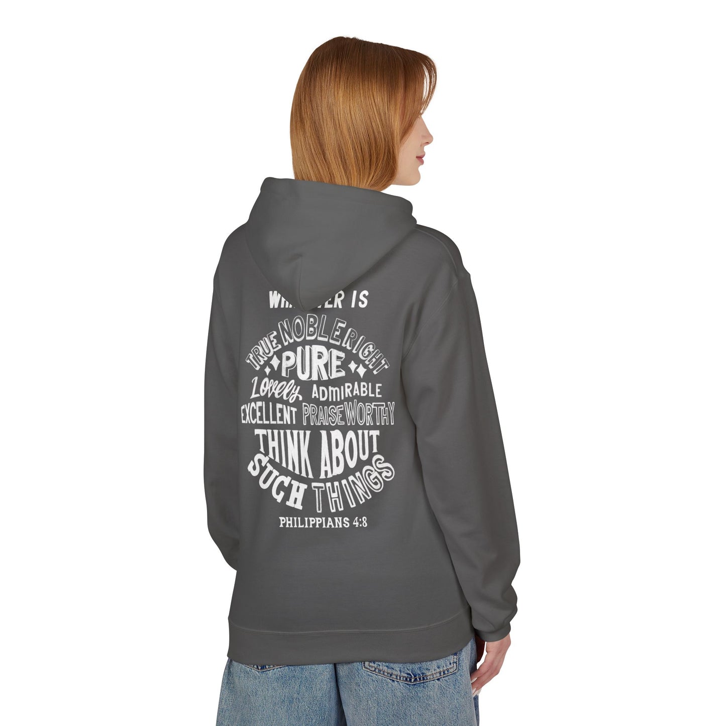 Phillipians 4:8 Bible Verse Christian Hoodie Unisex Midweight Softstyle Fleece Hoodie