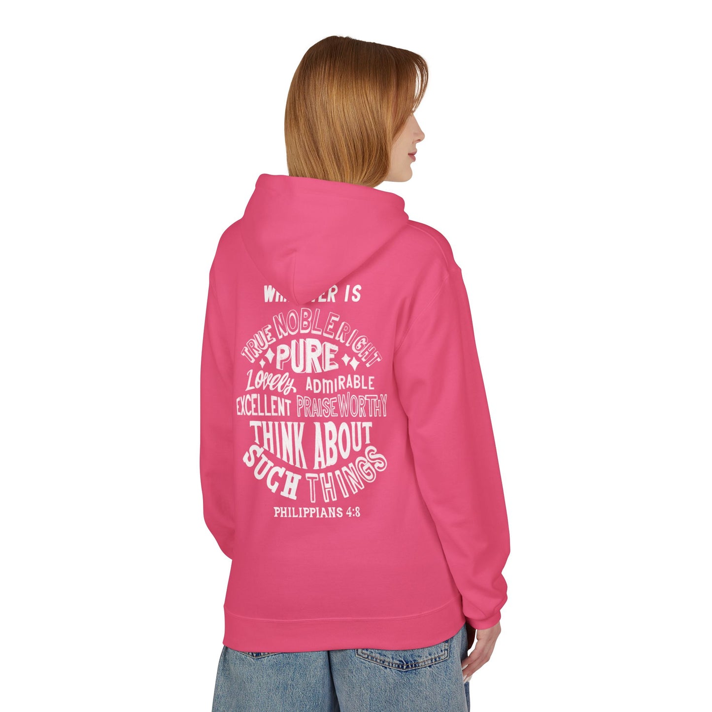Phillipians 4:8 Bible Verse Christian Hoodie Unisex Midweight Softstyle Fleece Hoodie