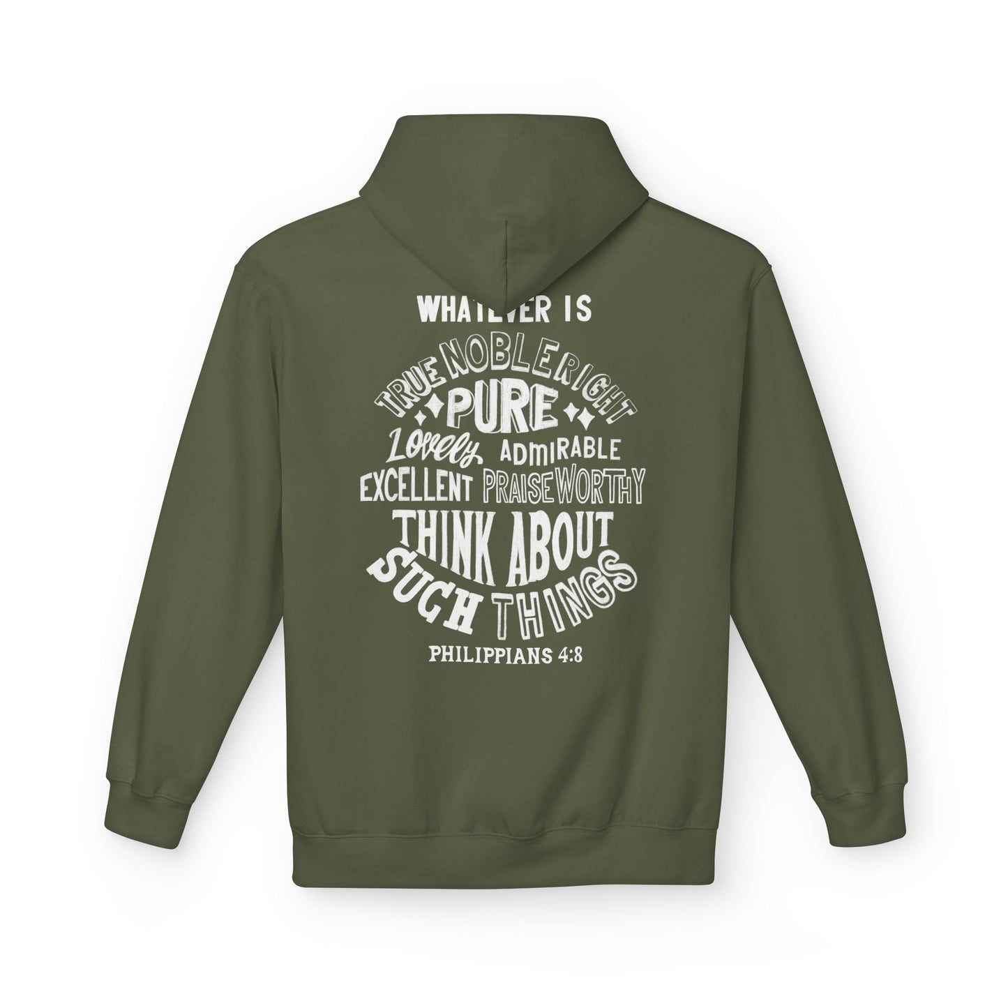 Phillipians 4:8 Bible Verse Christian Hoodie Unisex Midweight Softstyle Fleece Hoodie
