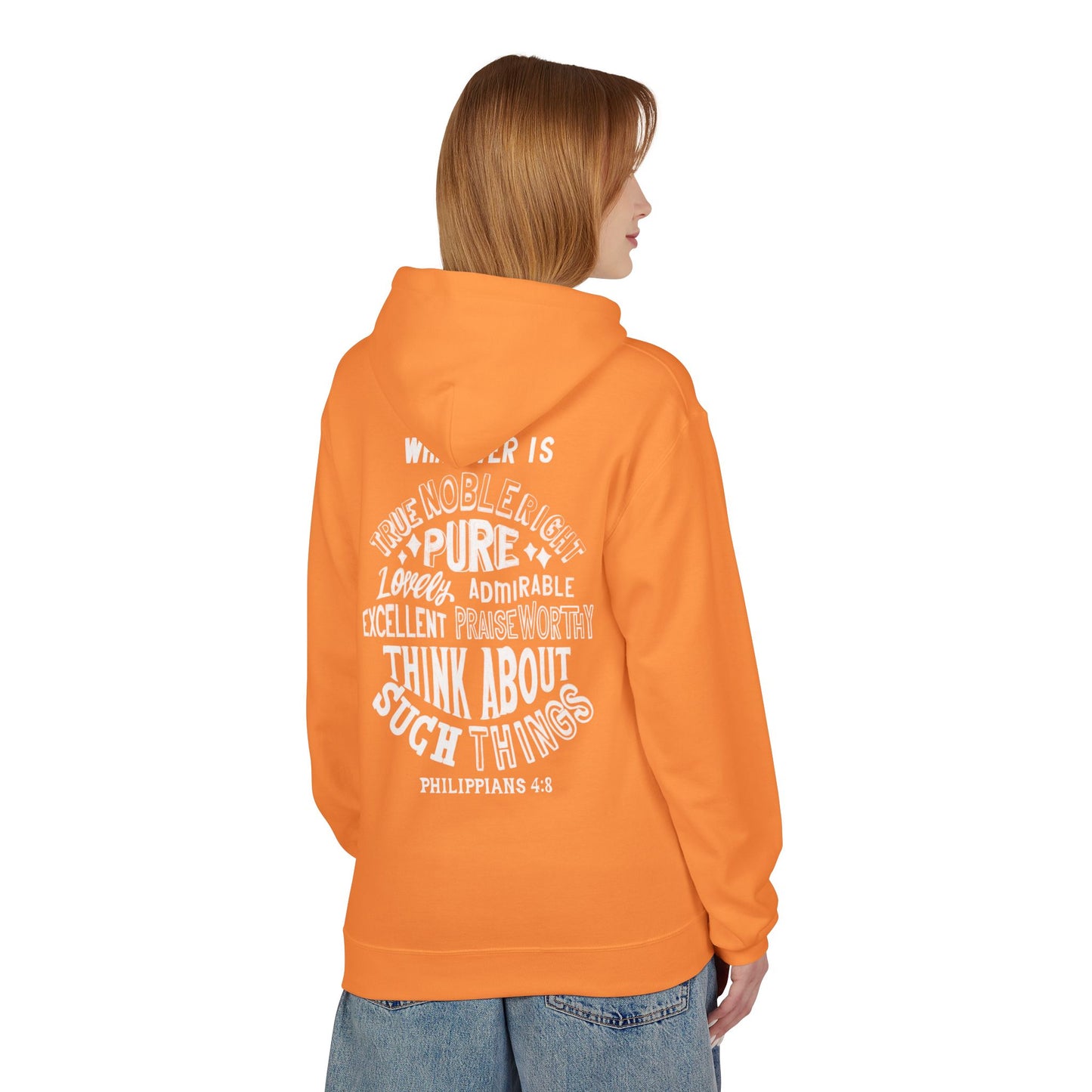 Phillipians 4:8 Bible Verse Christian Hoodie Unisex Midweight Softstyle Fleece Hoodie