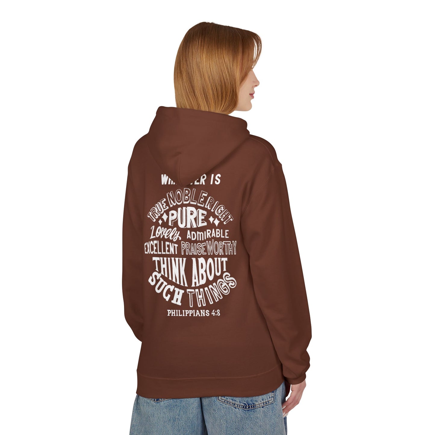 Phillipians 4:8 Bible Verse Christian Hoodie Unisex Midweight Softstyle Fleece Hoodie