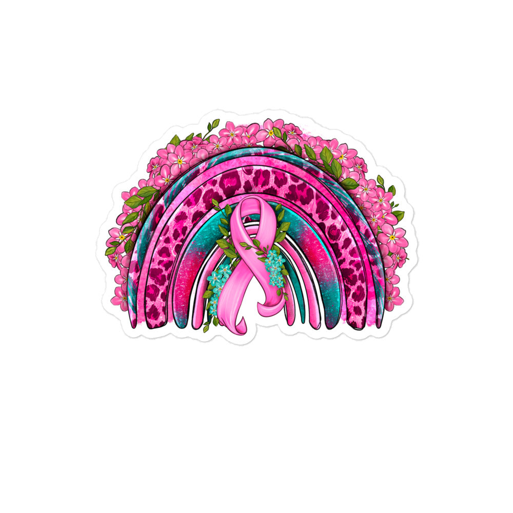 Breast Cancer Awareness Ribbon and Rainbow Christian Sticker Kadosh Life