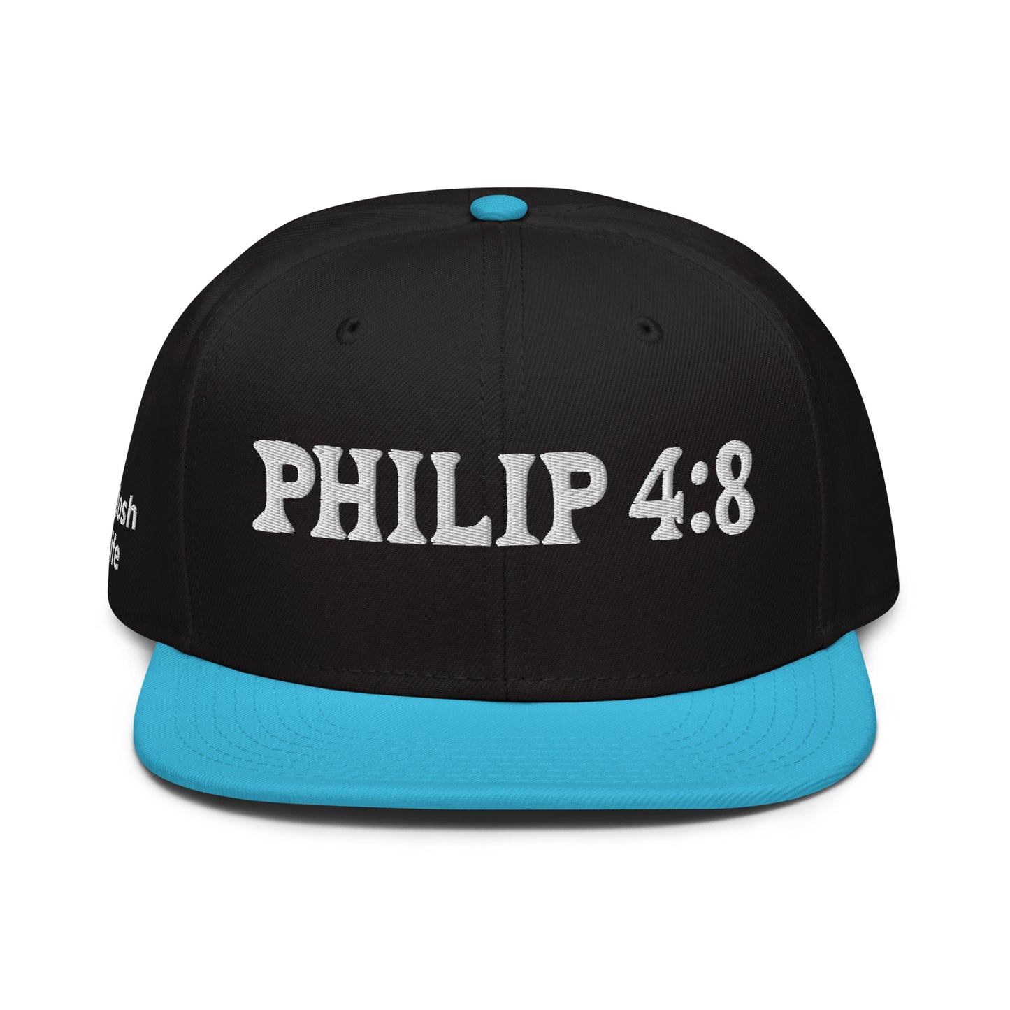 More colors For Phillipans 4:8 Hat Otto 125-978 Christian flat brim snapback hat for men and women bible verse hat Phillipans 4:8 Christian skateboard hat Bible verse Christian Gifts Christian Hats Flat Brim Hats Gift for him and her gifts for her gifts for him Hats religious gift Snapback hats Aqua blue / Black / Black Kadosh Life