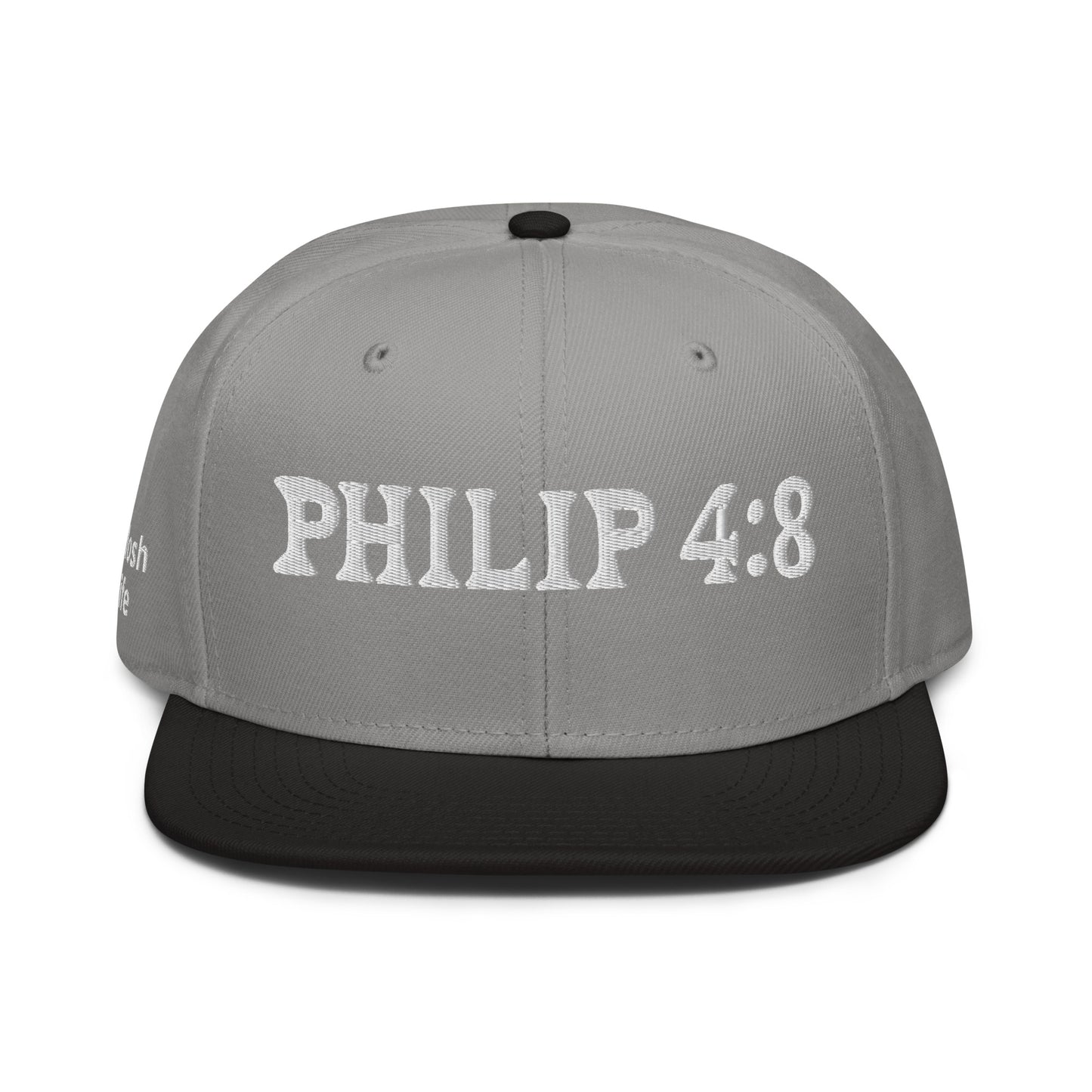 More colors For Phillipans 4:8 Hat Otto 125-978 Christian flat brim snapback hat for men and women bible verse hat Phillipans 4:8 Christian skateboard hat Bible verse Christian Gifts Christian Hats Flat Brim Hats Gift for him and her gifts for her gifts for him Hats religious gift Snapback hats Black / Gray / Gray Kadosh Life