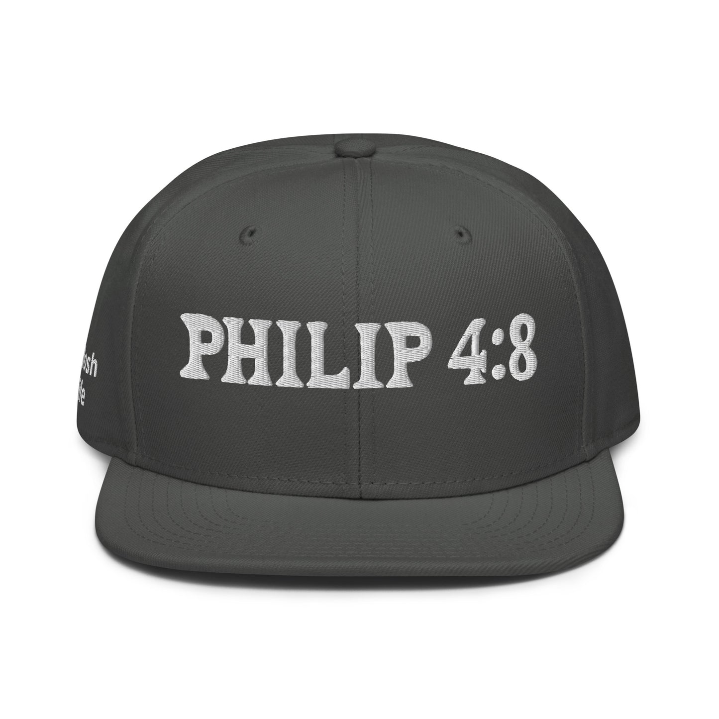 More colors For Phillipans 4:8 Hat Otto 125-978 Christian flat brim snapback hat for men and women bible verse hat Phillipans 4:8 Christian skateboard hat Bible verse Christian Gifts Christian Hats Flat Brim Hats Gift for him and her gifts for her gifts for him Hats religious gift Snapback hats Charcoal gray Kadosh Life