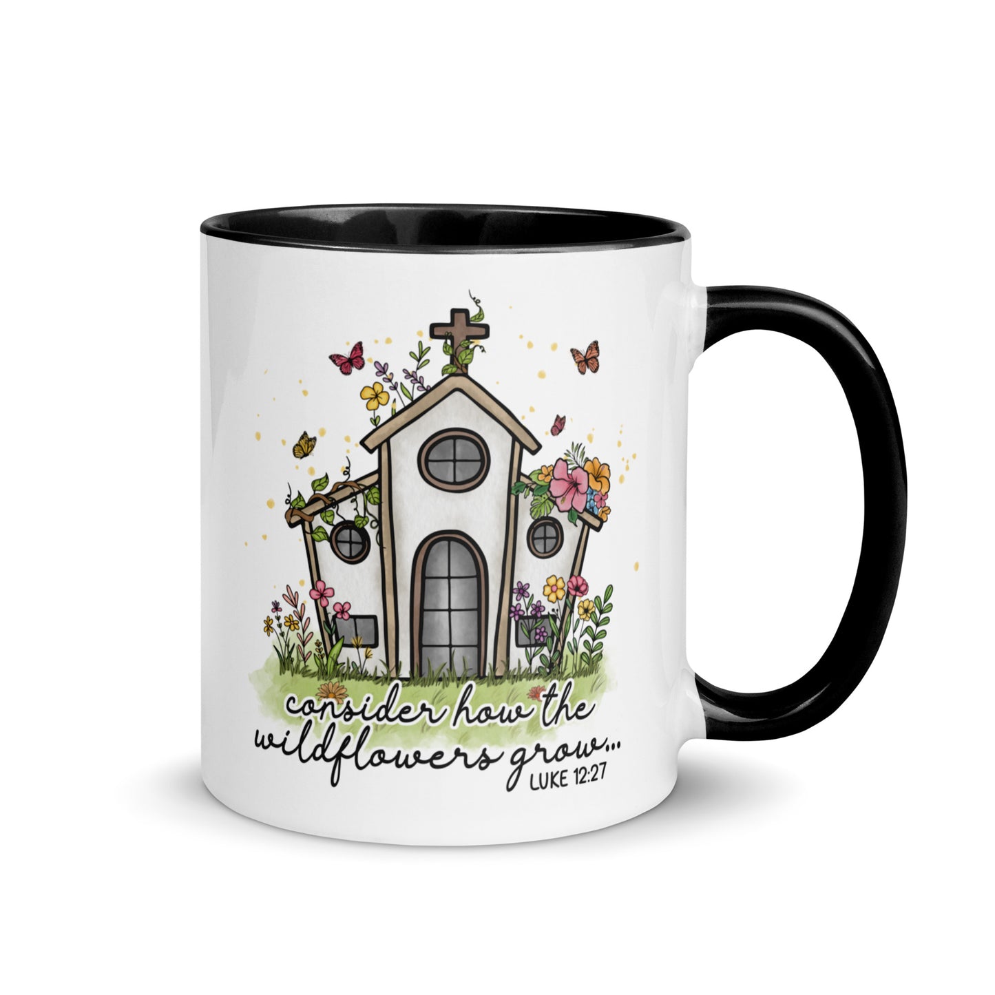 Bible Verse Luke 12:27 Consider How The Wildflowers Grow Scripture Bible Quote Coffee Mug Black Kadosh Life