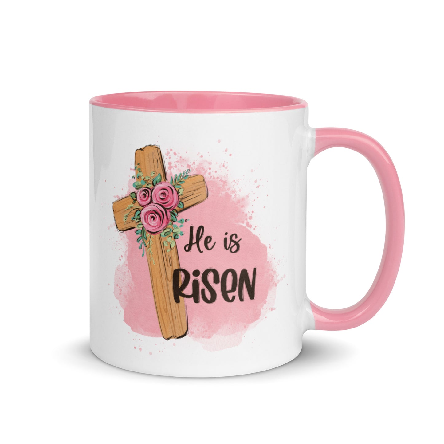 Pink Easter Mug Gift For Her, He Is Risen Cross Art, Jesus Resurrection Christian Mug Christian Gifts Coffee Mug Easter Faith Gifts Gift for girlfriend Gift for her Gift for pastors wife Gift for wife Default Title Kadosh Life