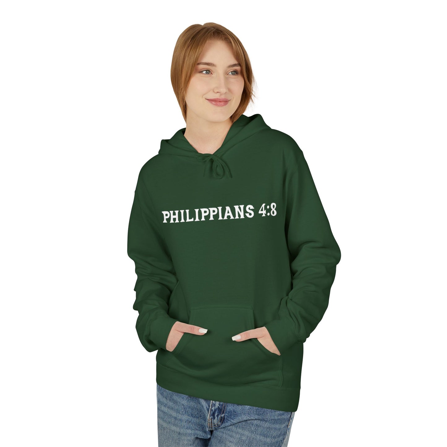 Phillipians 4:8 Bible Verse Christian Hoodie Unisex Midweight Softstyle Fleece Hoodie