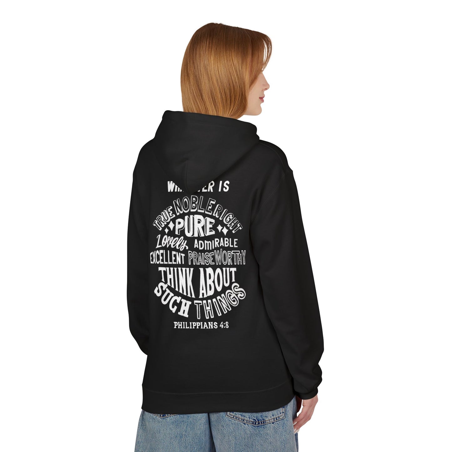 Phillipians 4:8 Bible Verse Christian Hoodie Unisex Midweight Softstyle Fleece Hoodie