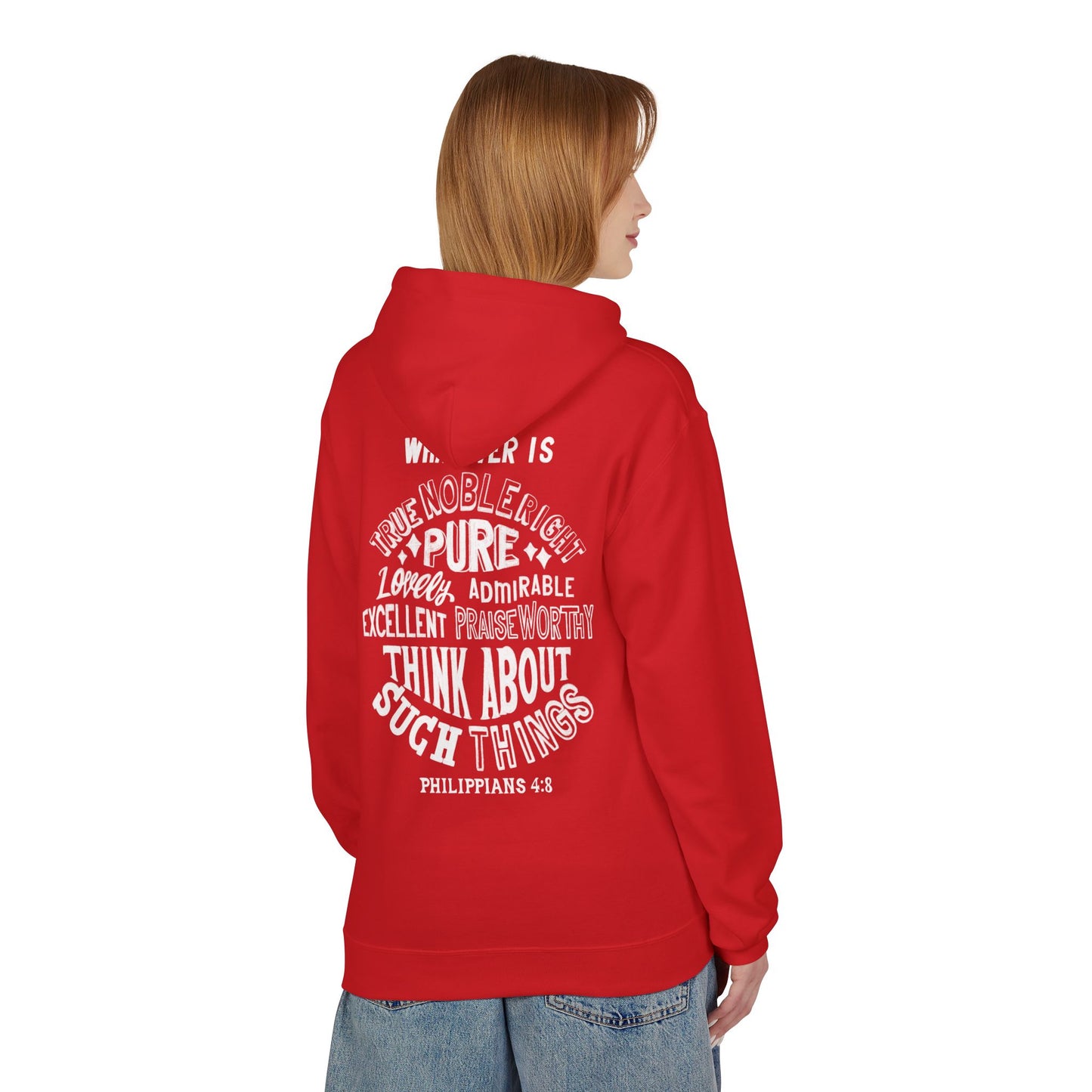 Phillipians 4:8 Bible Verse Christian Hoodie Unisex Midweight Softstyle Fleece Hoodie