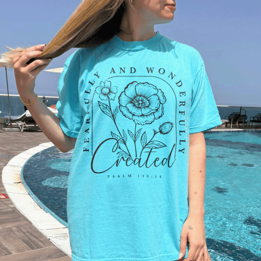 Fearfully and Wonderfully Created Psalm 139:14 Bible Verse Christian T-Shirt for Women Kadosh