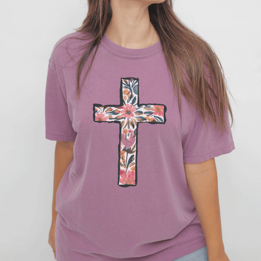 Floral Cross Tshirt For Christian Women Kadosh Living