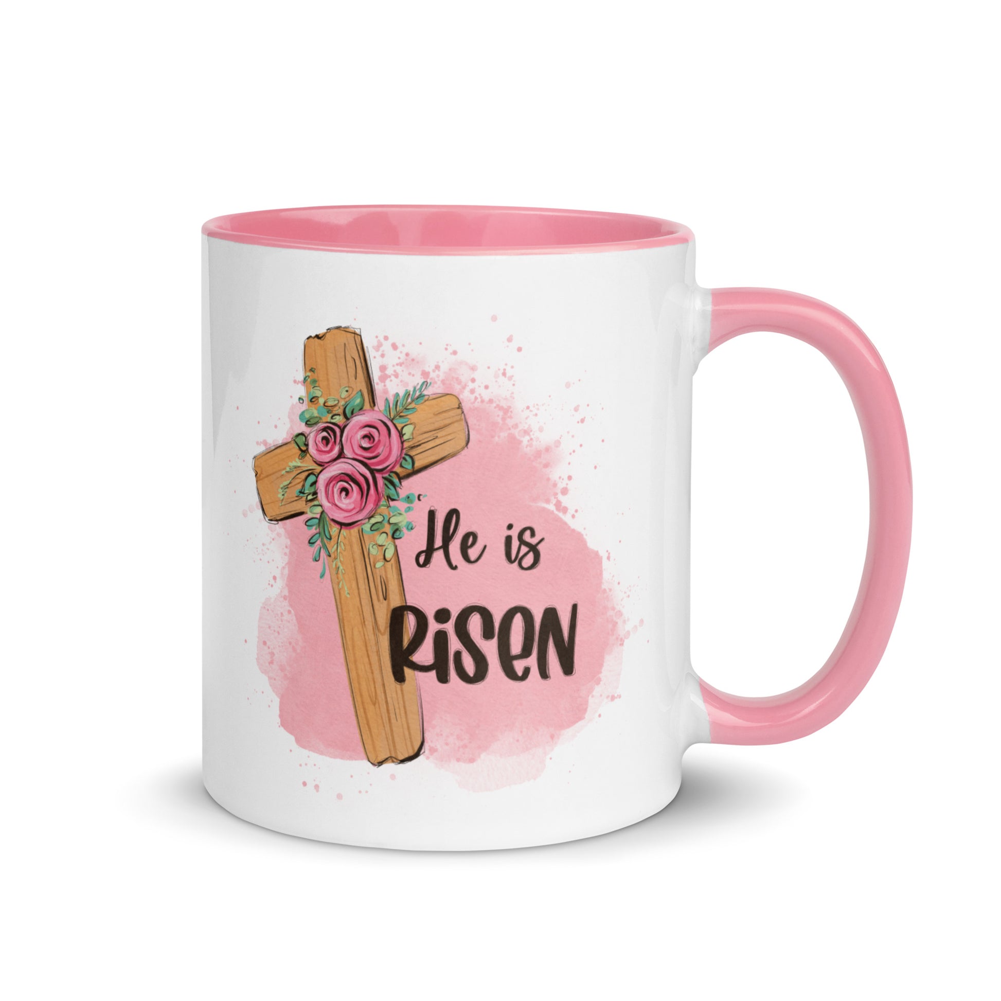 Pink Easter Mug Gift For Her, He Is Risen Cross Art, Jesus Resurrection Christian Mug Christian Gifts Coffee Mug Easter Faith Gifts Gift for girlfriend Gift for her Gift for pastors wife Gift for wife Default Title Kadosh Life